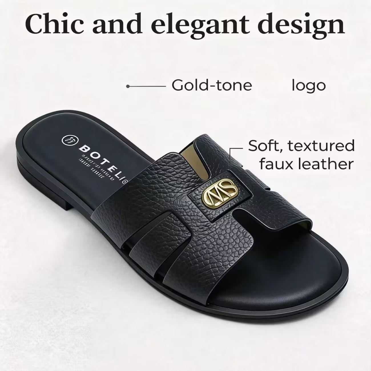 Women’s Cross-Strap Flat Slide Sandals – Open-Toe Shoes with Golden Buckle