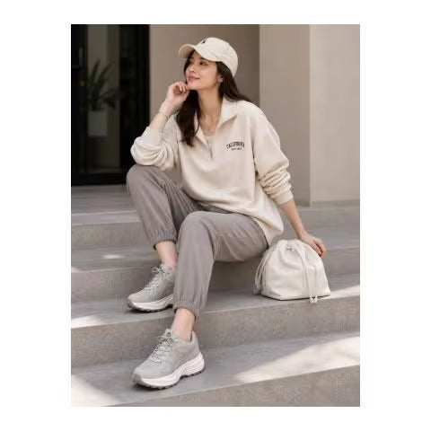 Women’s Lightweight Sport Sneakers – White, Grey & Black