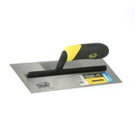Premium Flat V-Notch Trowel - Silver Blade with Black & Yellow Handle, 1/8" x 1/8" x 1/16" Notch, Stainless Steel Blade, Ergonomic Rubber Handle, Mortar Spreader for Floors & Walls