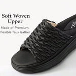 Women’s Ruched Platform Slide Sandals – Open-Toe Wedge Shoes with Braided Straps