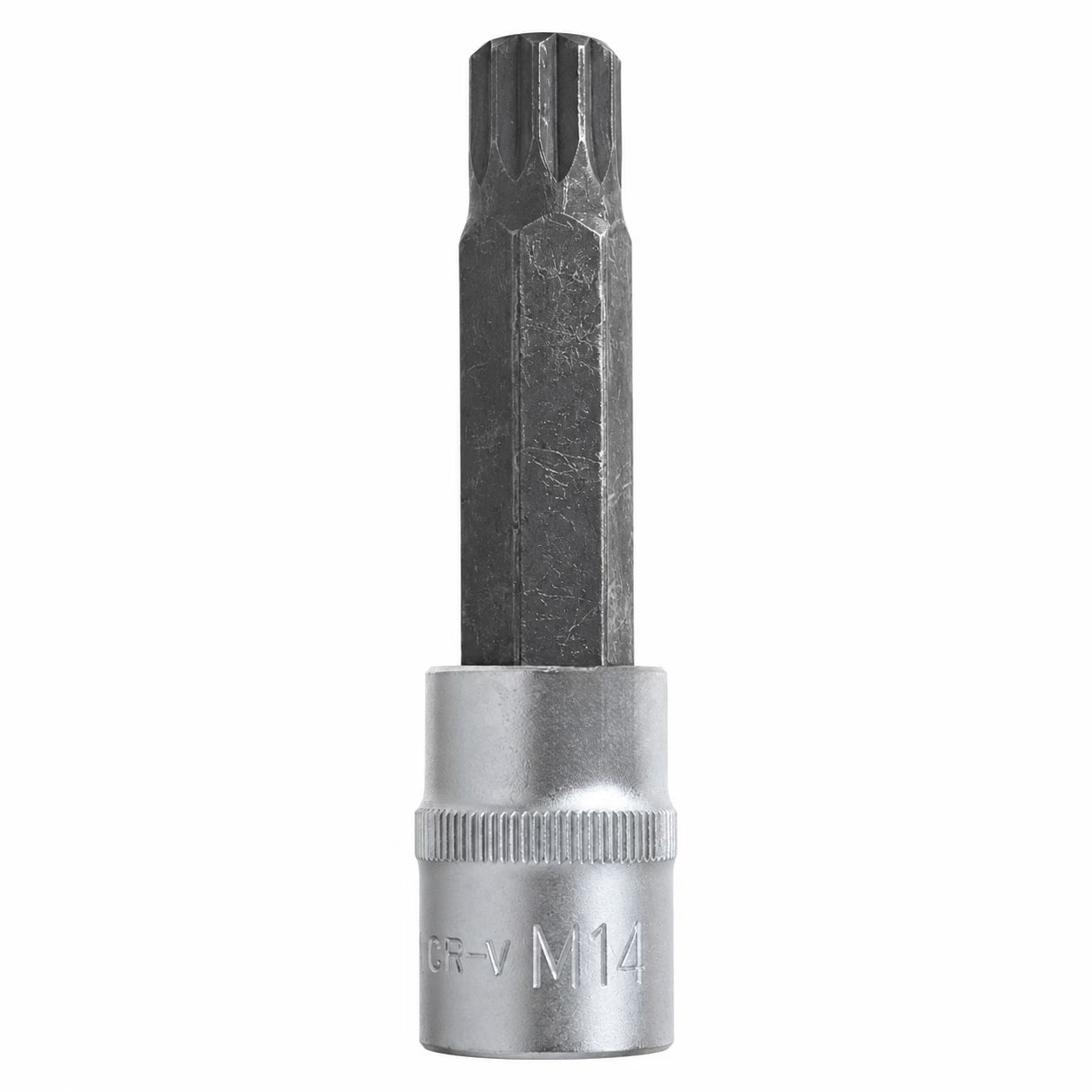 M14 Spline Bit Socket – Silver, 1/2-Inch Drive, 4-Inch Long CR-V Triple Square Socket for Ratchet, Automotive Repair & DIY