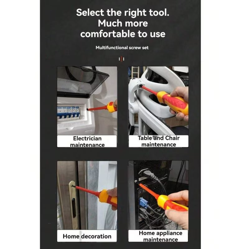 13-Piece Insulated Screwdriver Set – Multi-Color, 1000V Electrical Protection, Interchangeable Heads & Carrying Bag