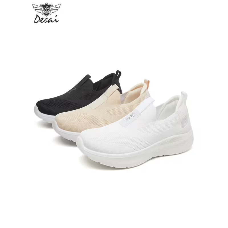 Desai Women's Breathable Knitted Slip-On Sneakers – Cushioned Walking Shoes