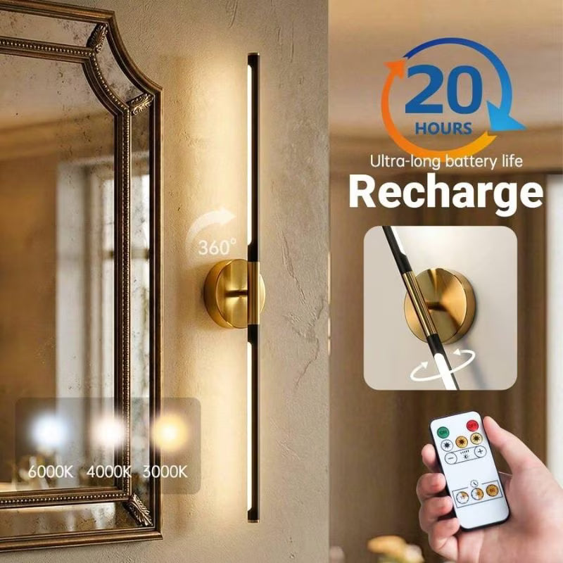 1pc 80cm USB-C Rechargeable LED Wall Lamp - Black & Gold, Remote Control, Dimmable 3-Color Lighting, Timer Function, Power Button, Wall-Mountable & Magnetic, Modern Sconce for Bedroom, Office, Living Room & Bathroom