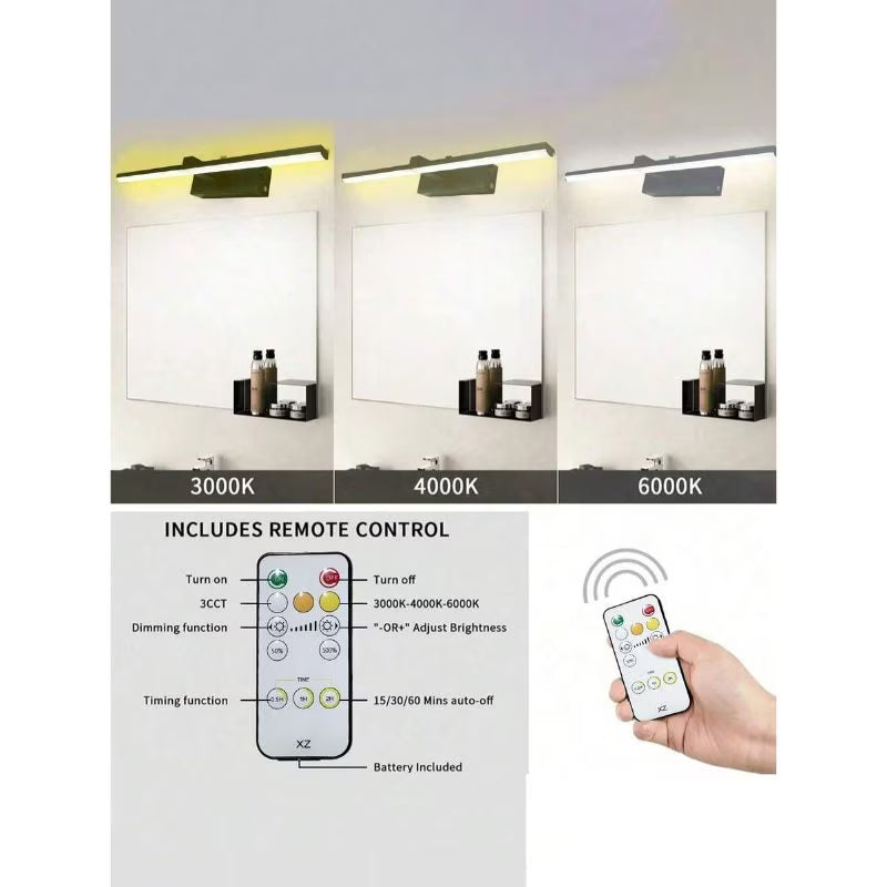 Rechargeable Mirror Wall Lights - Black, 2pcs 40cm Modern Wall Lamps with Remote Control, Wireless USB Powered LED Lighting, Luxury Home Decor for Bathroom, Living Room, Hallway, Dining Room & Cabinet