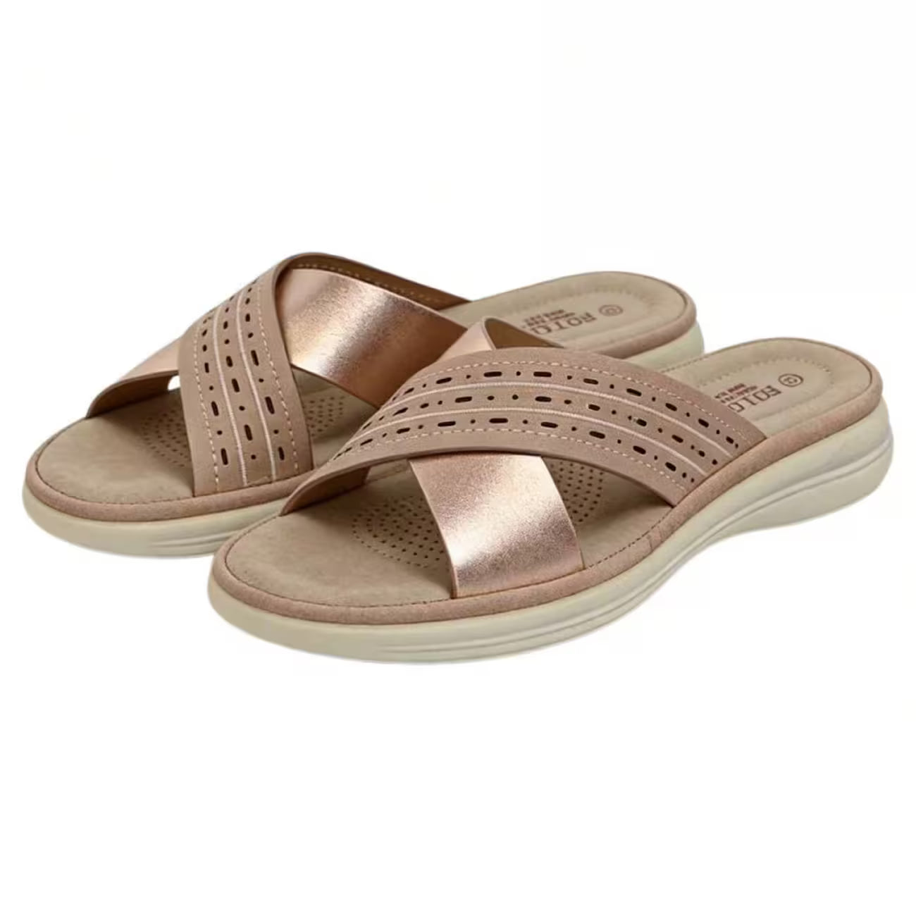 Women’s Crisscross Slide Sandals – Perforated Platform Wedge Summer Shoes
