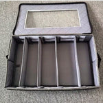 Large-Capacity Dinnerware Organizer – 5 Compartments with Dust-Proof Lid, Gray Linen Design