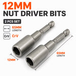 2pcs 12mm Magnetic Nut Driver Bits – Black, 65mm Long CR-V Steel Hex Socket Set for Drill, Screwdriver, DIY Repair & Workshop Use