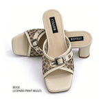 Women's Leopard Print Mule Sandals – Crisscross Straps, Square Toe, High Heel