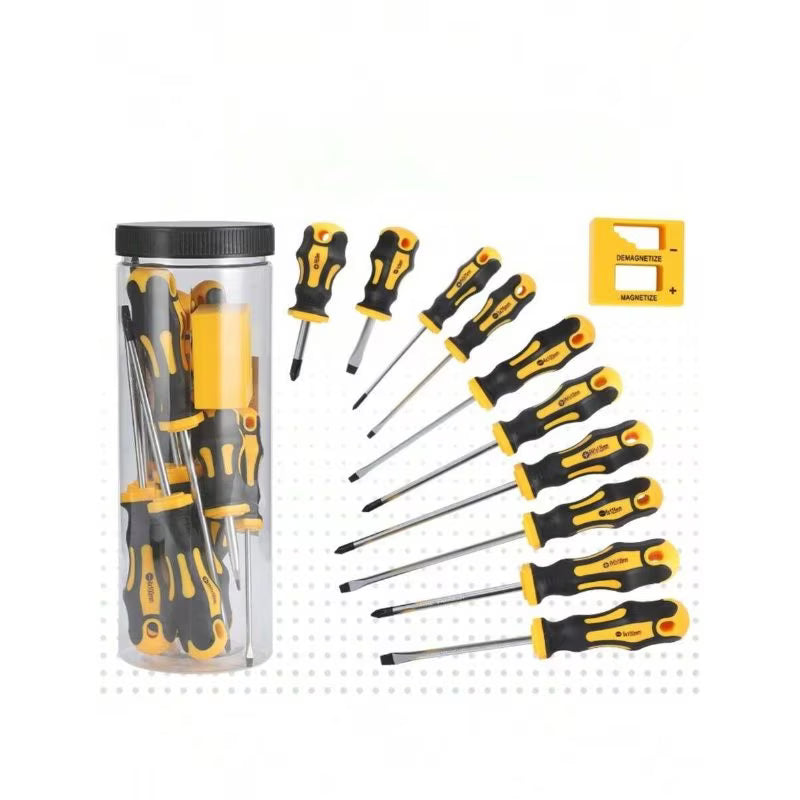 Magnetic Screwdriver Set - Multicolor, 11pcs Black & Yellow Screwdrivers, Flat Head & Cross Head Screwdrivers, Professional Padded Handles, Key Screwdriver, Aluminum Alloy Hand Tool Set