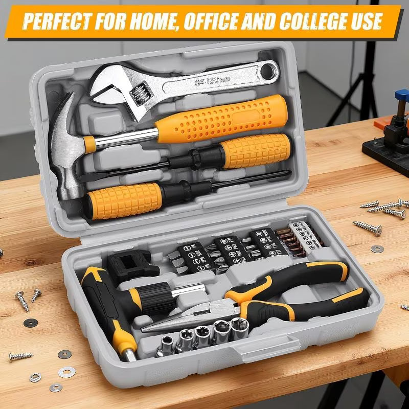 30pcs Home Tool Kit – Black & Red, Household Hand Tool Set with Wrench, Screwdriver & Accessories, Portable Organizer Box for Home, Office & DIY Repairs