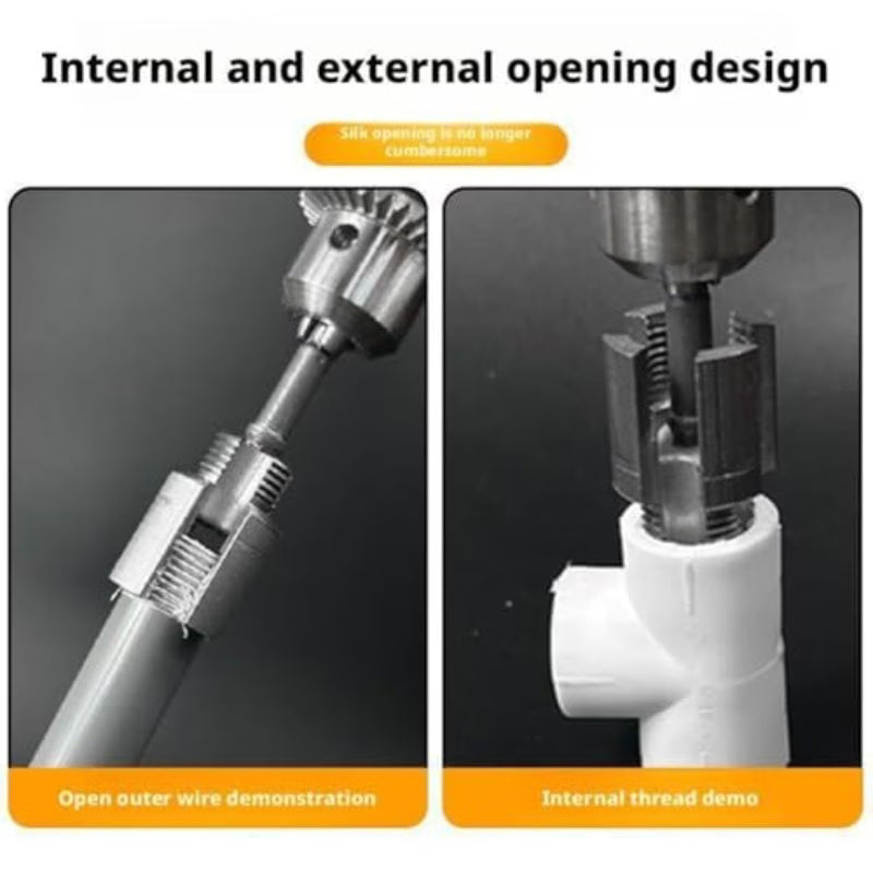 Pipe Thread Cutting Tool - Gray, Electric Drill Compatible PVC Pipe Threader Kit, 1/2" & 3/4" Pipe Thread Maker, Dual Internal & External Threading Tool for PPR, PVC & MPP Garden Water Pipes