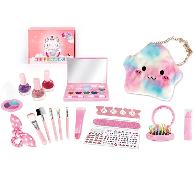 Girls Makeup Set - Pink Children’s Princess Pretend Play Makeup Kit, Kids Beauty Cosmetics Toy Set, Makeup Box with Beauty Accessories, Creative Role Play Toy, Birthday Gift for Girls