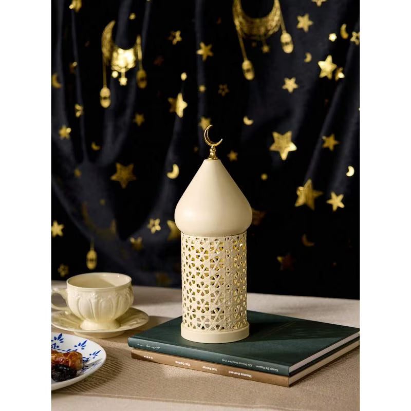 Ramadan & Eid Table Lamp - Off-White, Intricate Metal Design with Fairy Lights, Festive Decorative Centerpiece, USB Powered, Modern Islamic-Inspired Home & Party Decor
