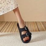 Women’s Retro Golden Rivet One-Strap Sandals – Thick-Sole Casual Beach Shoes