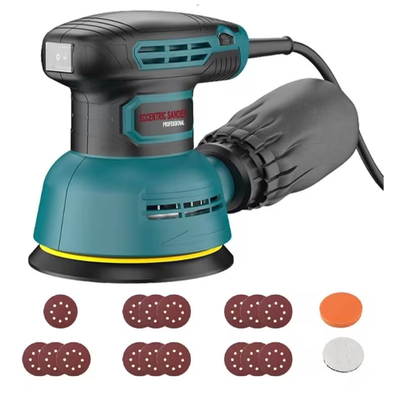 HAMZA&CURATED Random Orbital Sander (Blue,Black) – 300W 12000RPM Variable Speed Corded Palm Sander with 16pcs Sandpaper & Dust Bag for Woodworking