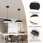 Modern Black LED Pendant Light - 36W, 3-Tier Dimmable Color Temperature 3000K/4000K/6000K, Remote Control, Adjustable Height, 40cm Round Dome Ceiling Light, Semi Flush Mount Fixture for Dining Room, Kitchen Island, Hall & Study