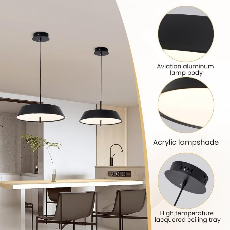 Modern Black LED Pendant Light - 36W, 3-Tier Dimmable Color Temperature 3000K/4000K/6000K, Remote Control, Adjustable Height, 40cm Round Dome Ceiling Light, Semi Flush Mount Fixture for Dining Room, Kitchen Island, Hall & Study
