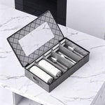 Large-Capacity Dinnerware Organizer – 5 Compartments with Dust-Proof Lid, Gray Linen Design
