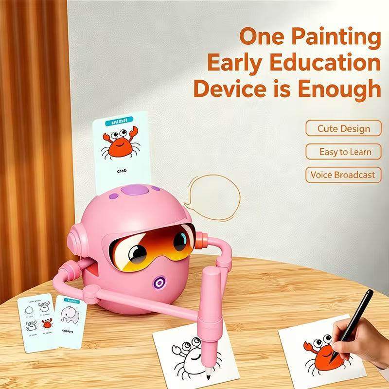 Intelligent Voice Painting Robot - Multicolor Montessori Voice Interactive Educational Painting Toy with 100 Drawing Cards, Creative Learning Activity for Kids Ages 3-12, Birthday & Christmas Gift for Boys & Girls