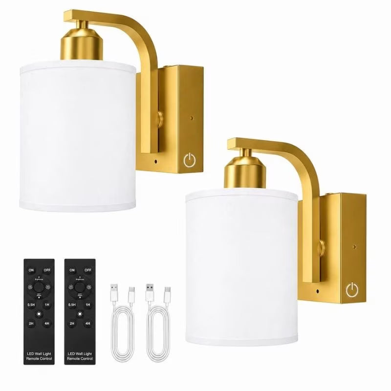 2pcs Rechargeable Fabric Wall Lamps - Golden, Modern Wireless Bedside Sconces, Touch & Remote Control, Dimmable Color Adjustment, Timer & Memory Function, USB Powered, Suitable for Bedroom, Living Room, Hallway & Hotel
