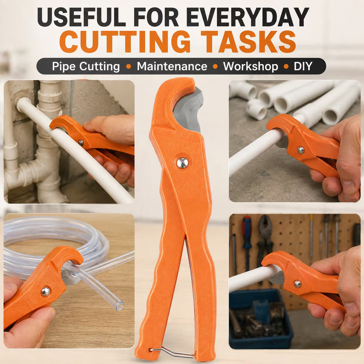 3–32mm PVC Pipe Cutter – Red & Black, Manual Plastic Tube Cutting Tool with Curved Jaw for Plumbing, DIY & Home Repair