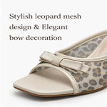 Women's Leopard Print Bow Mules – Square Toe, Metallic Heel, Slip-On Sandals