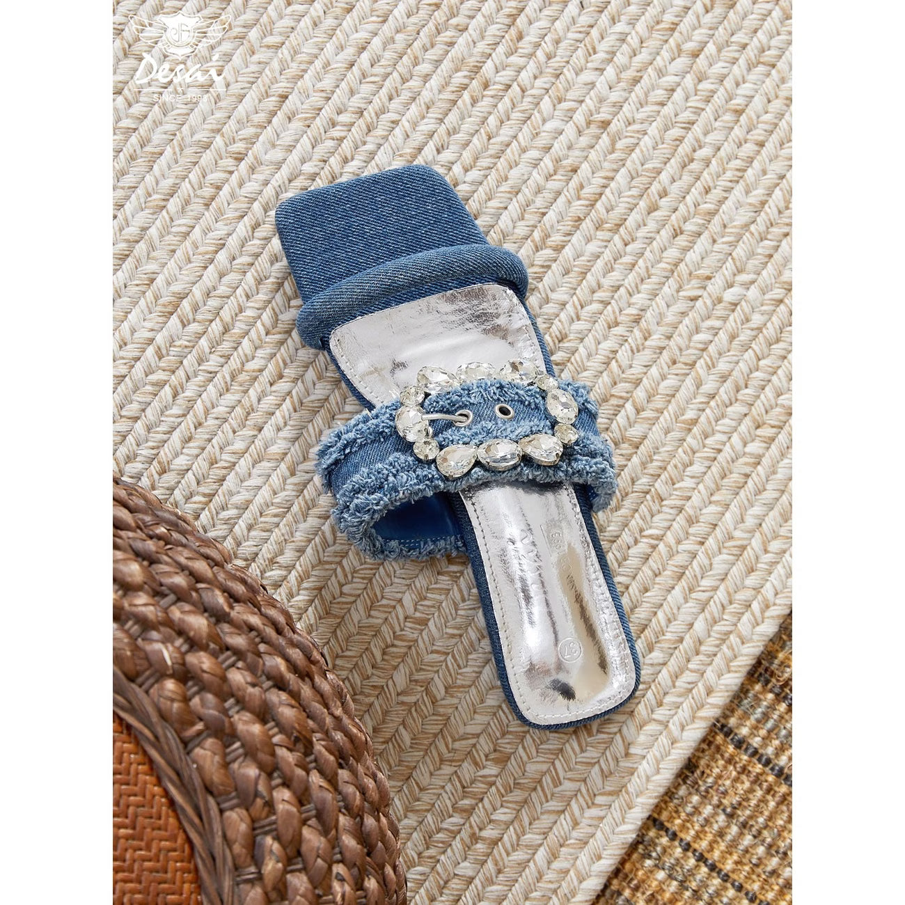 Women’s Denim Rhinestone Sandals – Tassel Low-Heel Summer Shoes