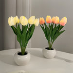 LED Tulip Bouquet Night Light – White, Realistic Floral Design Bedside Lamp with Soft Ambient Glow for Bedroom, Living Room, Romantic Decor & Home