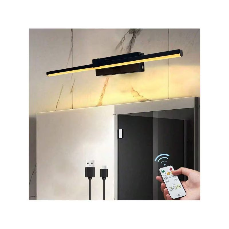 Rechargeable Mirror Wall Lights - Black + Steampunk Dark, 2pcs 40cm, Wireless LED Wall Lamps with Remote Control, Modern Decorative Lighting for Living Room, Hallway, Bathroom, Dining Area & Cabinet