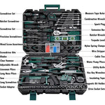 238pcs Home & Auto Tool Kit – Green, Complete Hand Tool Set with Storage Box, Wrenches, Sockets & Accessories for Garage, Home Repair & DIY Projects