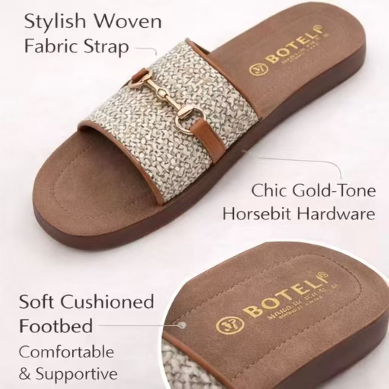 Women’s Flat Sandals with Golden Metal Accents – Open-Toe Summer Shoes