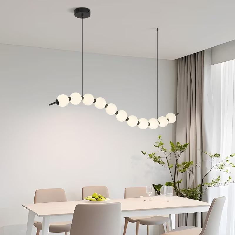 Modern Wave Shape LED Chandelier - Black & White, 18W Acrylic Ball Linear Pendant Light, Adjustable Height, Remote Dimming, 3000K-6000K, Modern Hanging Ceiling Light for Dining Room, Hall & Study