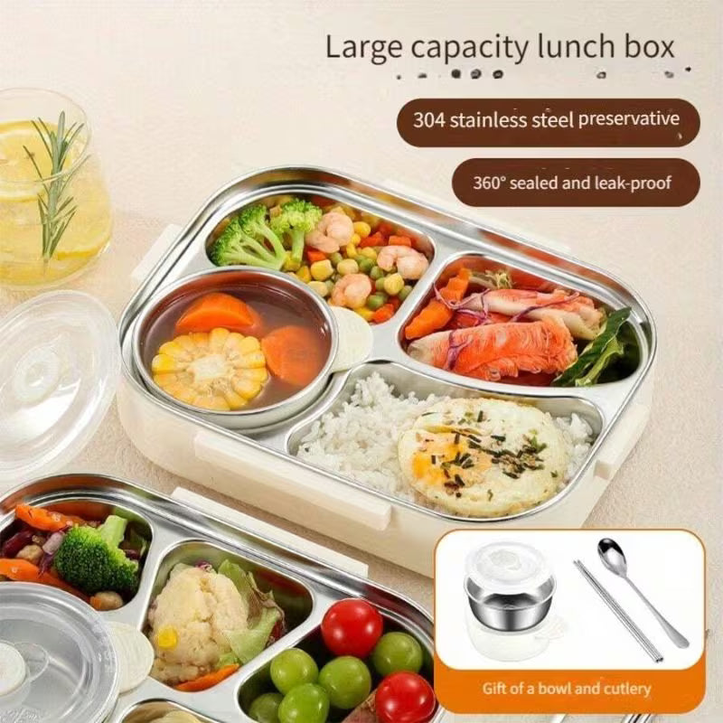 304 Stainless Steel Bento Lunch Box – Divided, Leak-Proof, Insulated with Utensils