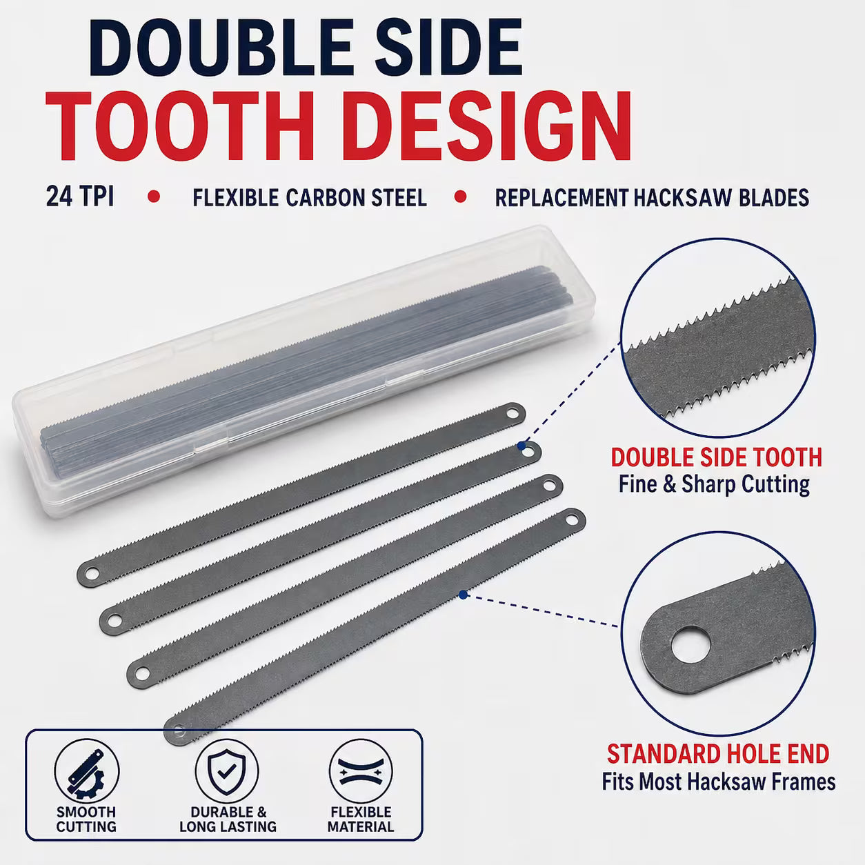 50PCS 12-Inch Hacksaw Blades – Black, 24 TPI Flexible Carbon Steel, Double-Sided Replacement Saw Blades for Metal, Plastic, PVC & General Cutting