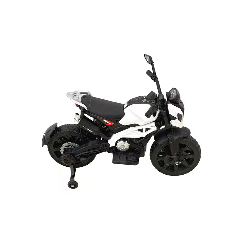 VLRA BIKE Electric Toy Motorcycle for Kids - White Battery Powered Ride-On Motorcycle with Training Wheels, Electric Drive, Kids Riding Toy for Ages 3-6, Outdoor Play Vehicle