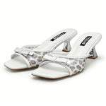 Women's Leopard Print Bow Mules – Square Toe, Metallic Heel, Slip-On Sandals