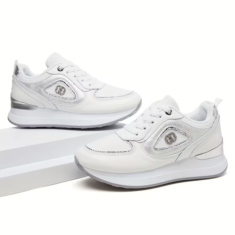 Stylish Women's Athletic Sneakers – Patchwork Design, Lightweight Rubber Sole, Slip-Resistant