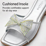Women’s Rhinestone Bow Square-Toe Slide Sandals – Cushioned Flat Summer Shoes