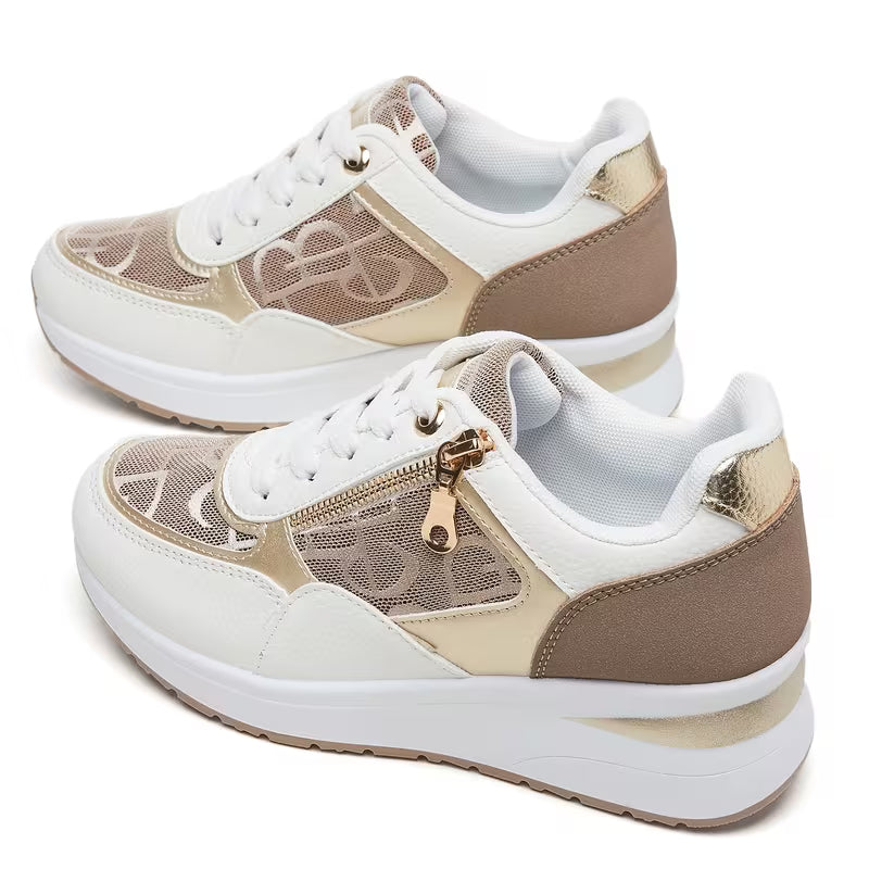Women's Wedge Sneakers – Embroidered Pattern, Breathable, Comfortable Casual Shoes