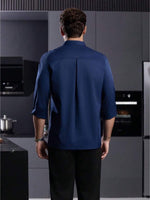 Men’s Blue Long-Sleeve Chef Uniform in Blue (Size: AE XXS) – Professional Luxury Hotel & Restaurant Culinary Jacket