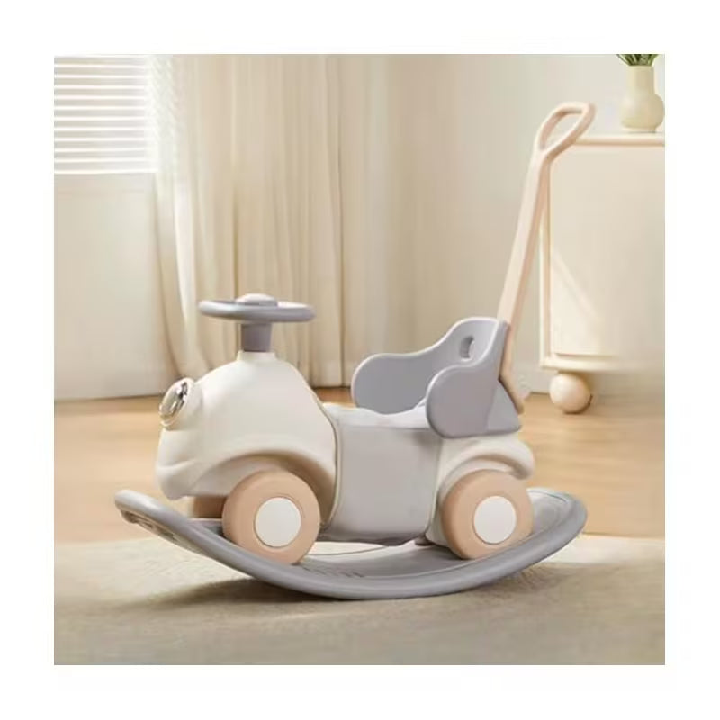 3-in-1 Rocking Horse Ride-On Toy - Brown Convertible Push Car, Rocker & Balance Board with Music, Foot-Kick Ride-On Toy for Toddlers Ages 1-5, Baby Boys & Girls, 70x32.5x51cm