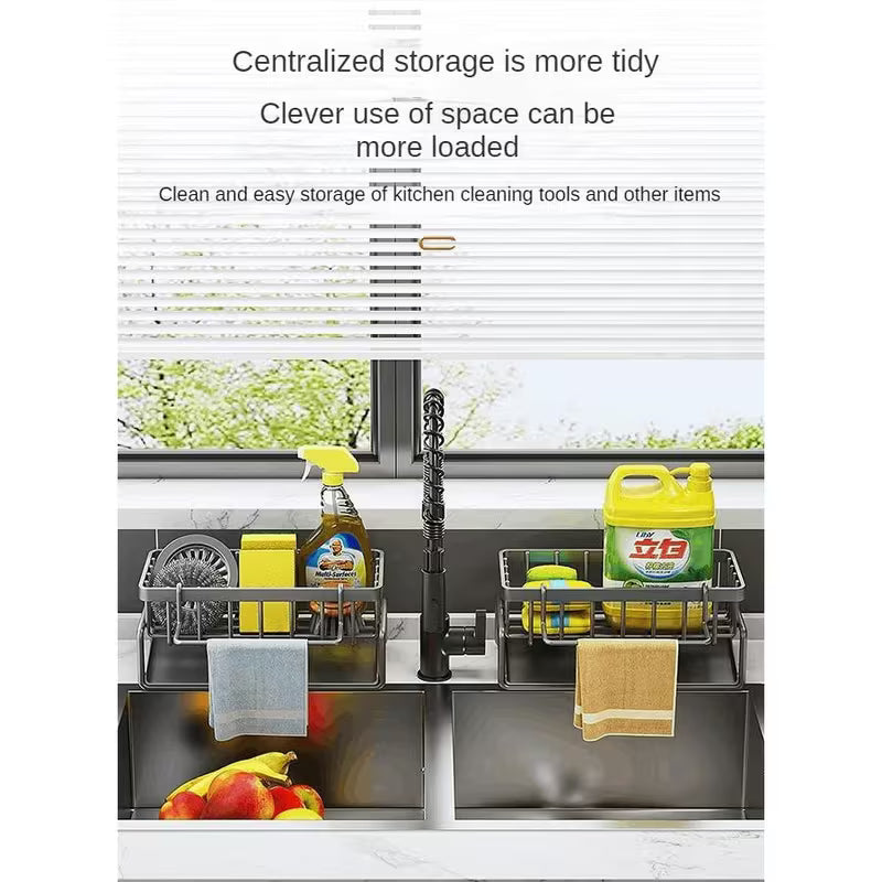 2-Piece Kitchen Sink Sponge Holder – Metal Sink Organizer with Dishcloth Rack