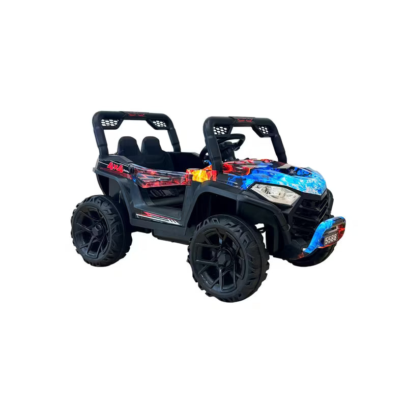 VLRA Super Sport Kids Electric Ride-On Jeep - Blue Off-Road Vehicle with Black Frame, Battery Powered 5-Speed Ride-On Car for Kids Ages 3-5, Outdoor Driving Toy