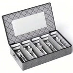 Large-Capacity Linen Dinnerware Organizer with 5 Compartments and Dust-Proof Lid