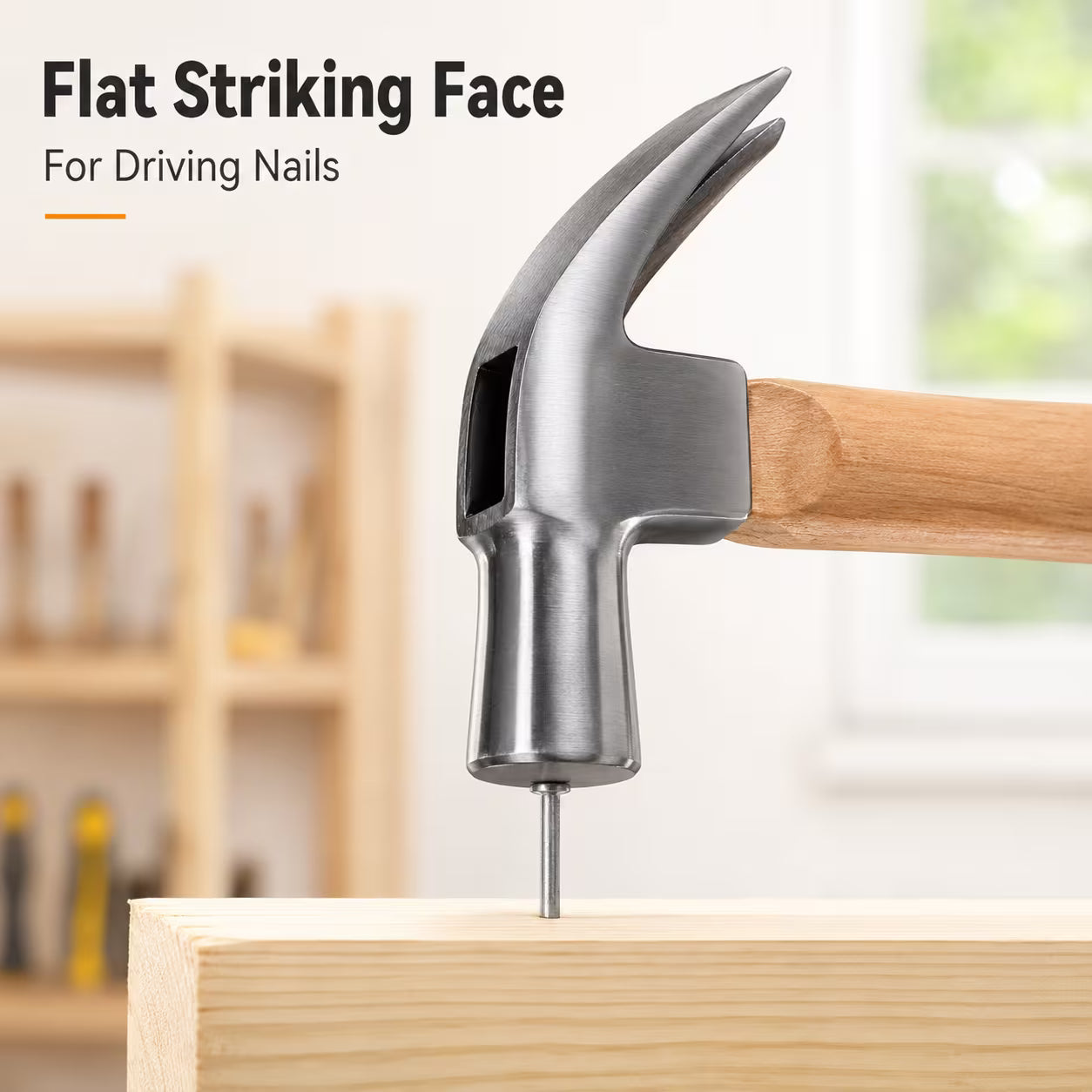450g Claw Hammer – Natural Wood, Steel Head, Curved Nail Pulling Claw, Wooden Handle for Carpentry, Home Repair, Workshop & DIY