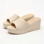 Women's Wedge Heel Mule Sandals – Platform Peep Toe, Cushioned Slip-On Design