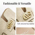 Women’s Cross-Strap Flat Slide Sandals – Open-Toe Shoes with Golden Buckle