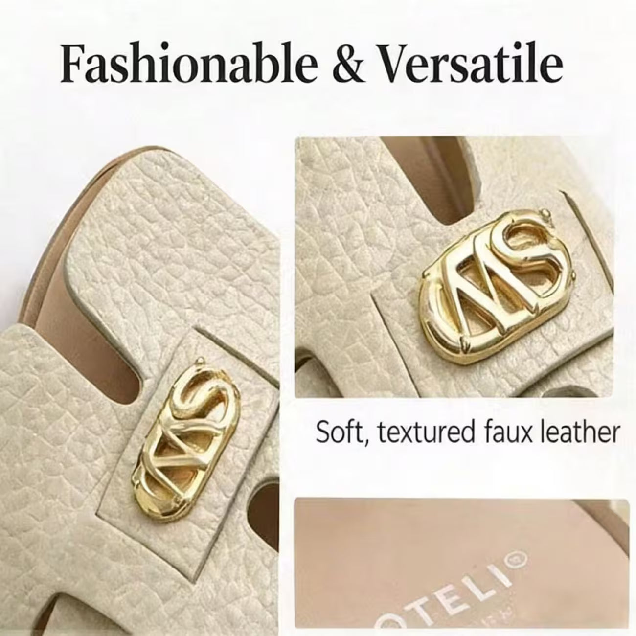 Women’s Cross-Strap Flat Slide Sandals – Open-Toe Shoes with Golden Buckle