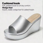 Women's Wedge Heel Mule Sandals – Platform Peep Toe, Cushioned Slip-On Design